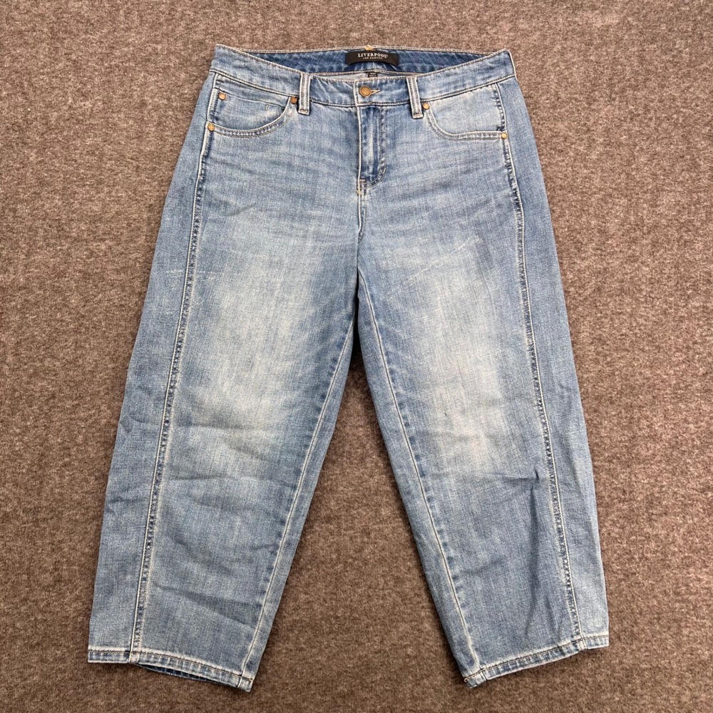 Liverpool Los Angeles Womens Light Wash Seamed Cropped Wide Leg Jeans Size 4/27